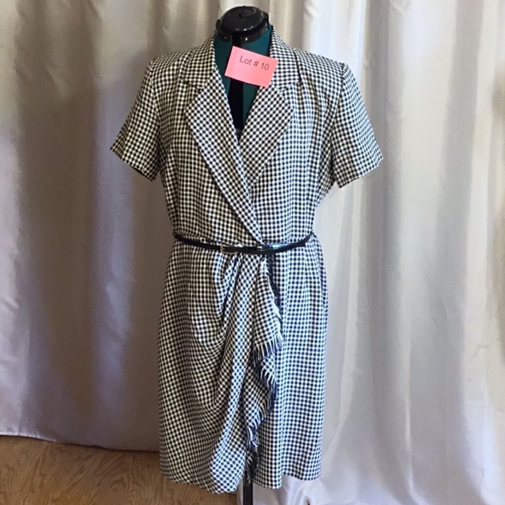 Wrap front dress in black & white checks. Size 14